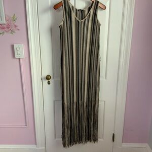 Nic+ Zoe Striped Fringe Maxi Dress - Black and Cream